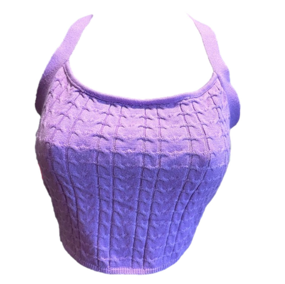 NWT Purple Princess Polly Jefferson Tie On Crop Top Halter Sweater L/XL